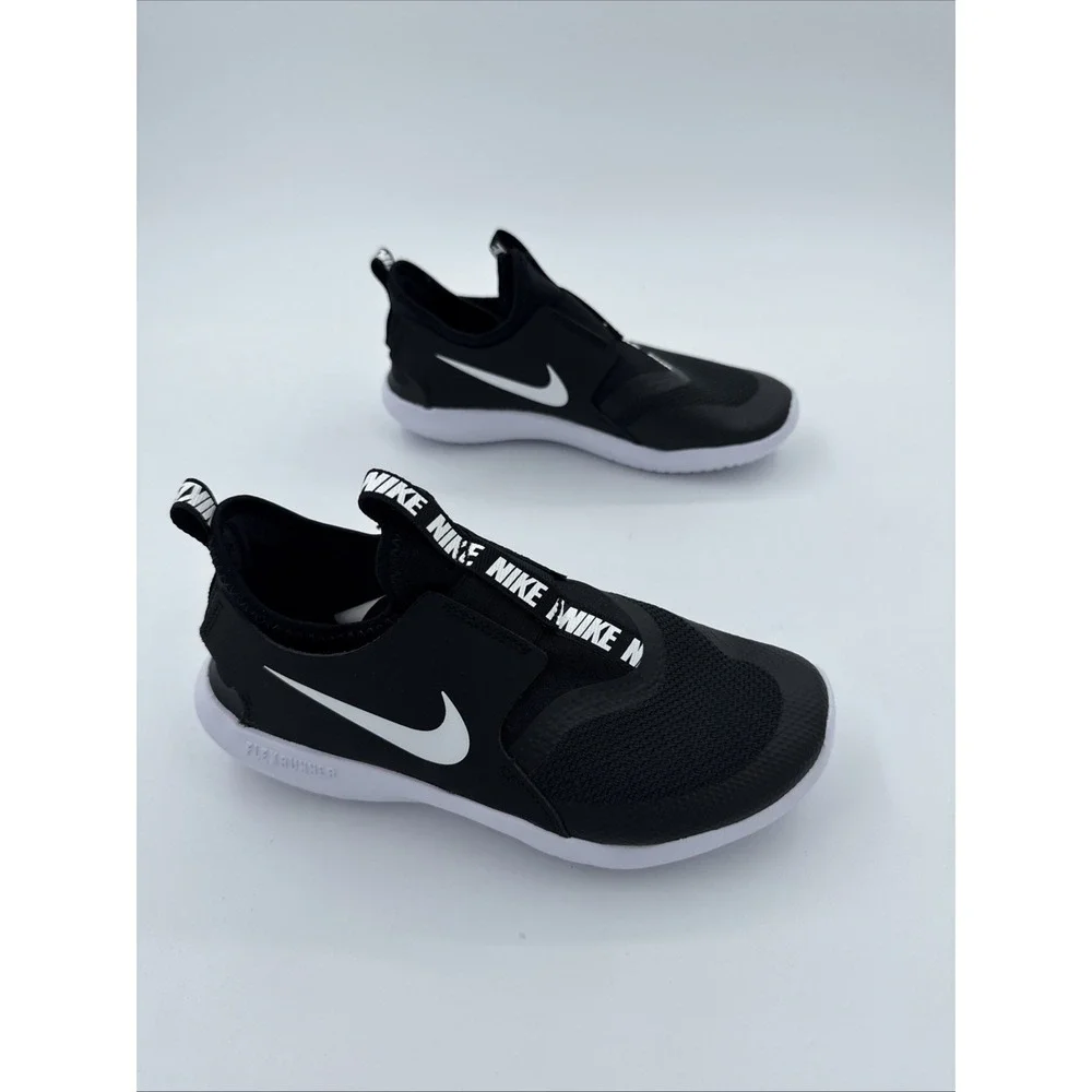 Nike Flex Runner Kids Black White Slip-On Mesh Athletic Shoes Lightweight Sz 3Y